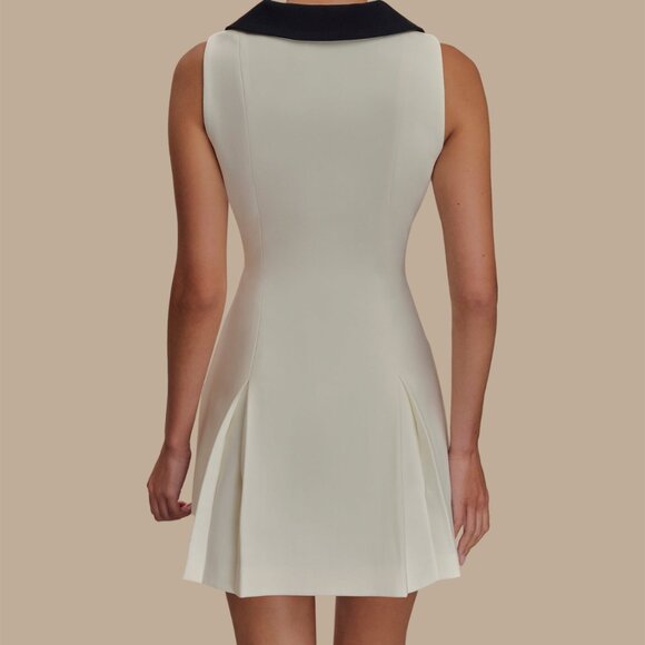 Button Front Sleeveless Mini Dress | Sheath Formal Mini Dress w/ Collar Neck - Picture 9 of 9